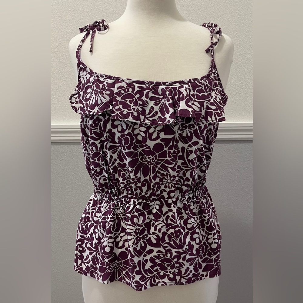Elle Purple Print Tie Tank Top Small